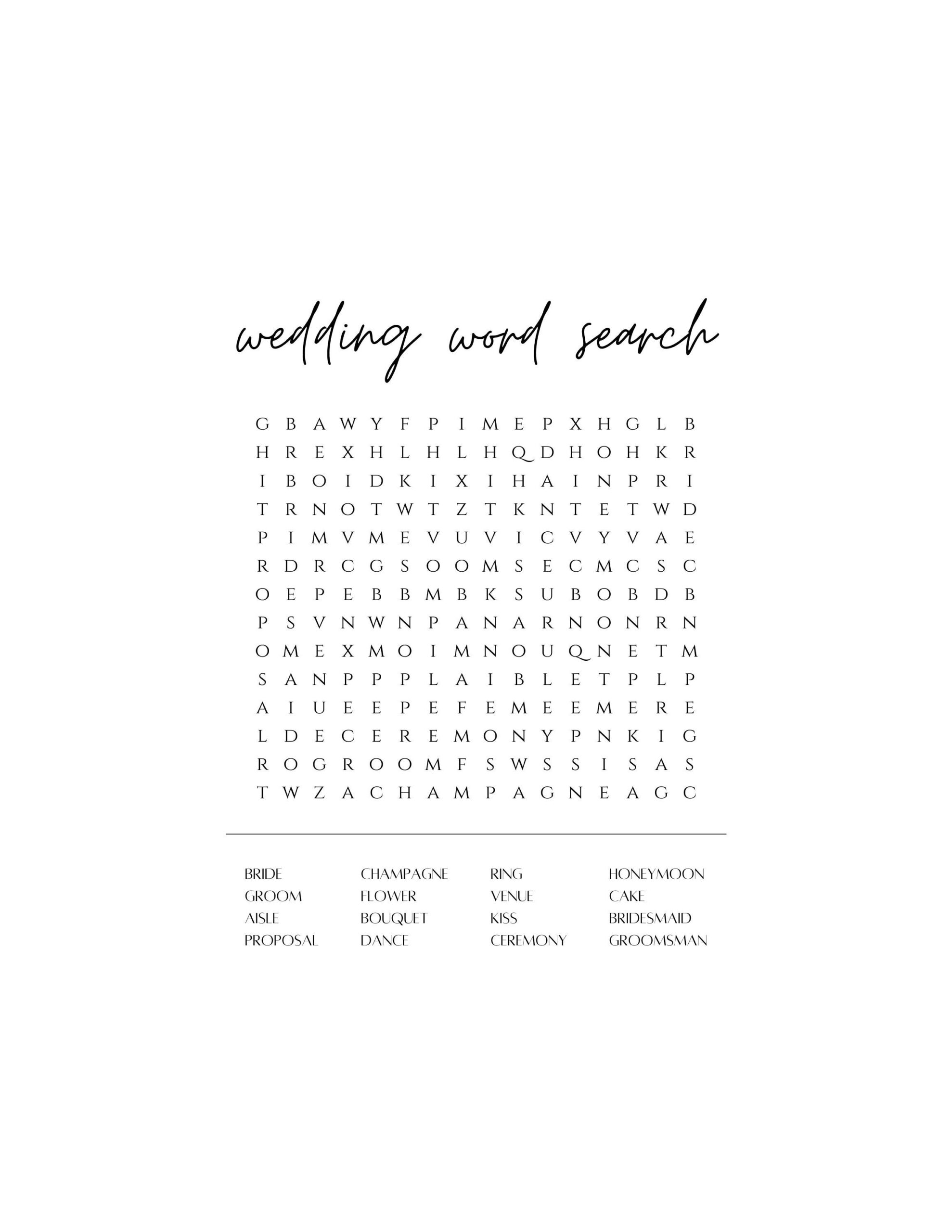 Minimalist Wedding Word Search Etsy UK