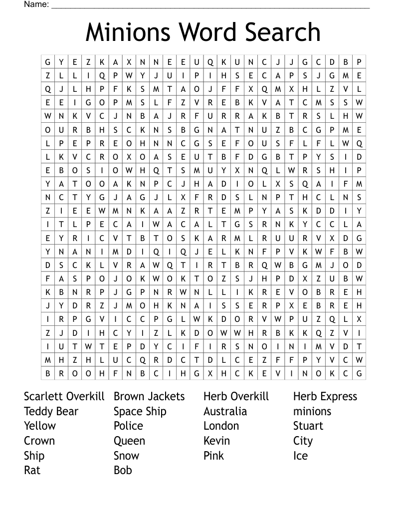 Minions Word Search WordMint