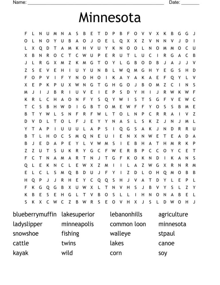 Minnesota Word Search WordMint