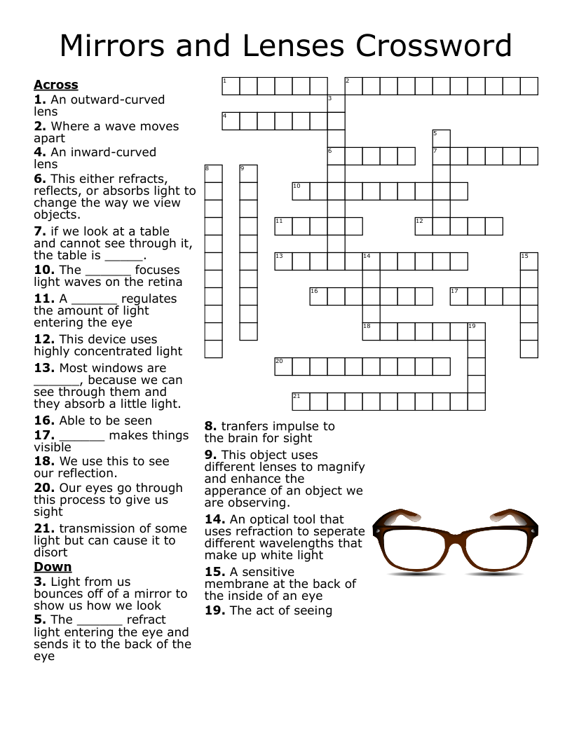 Mirrors And Lenses Word Search WordMint