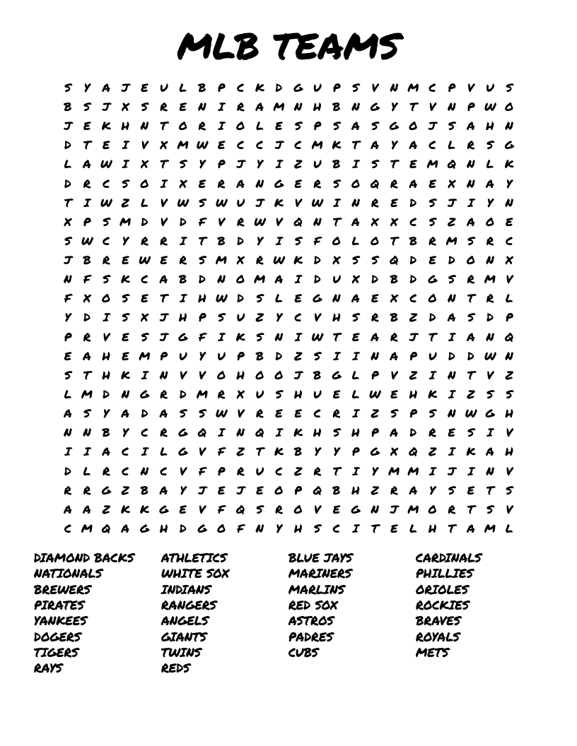 Chicago Cubs Word Search Printable