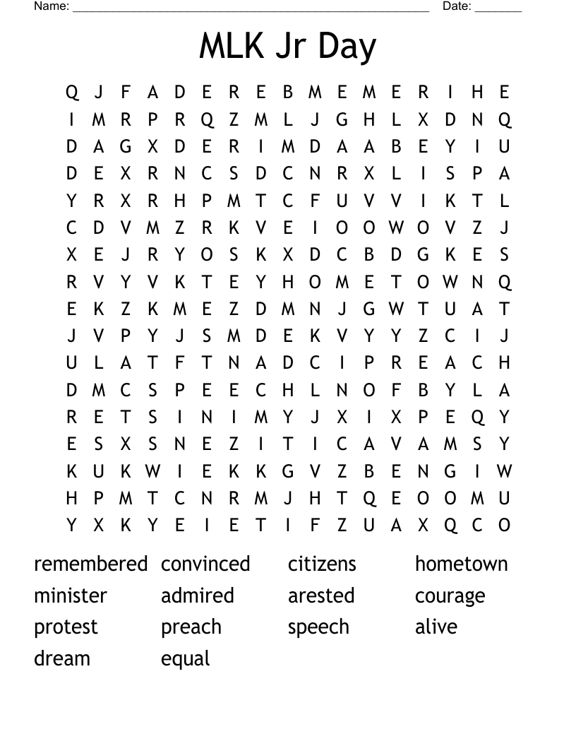 MLK Jr Day Word Search WordMint