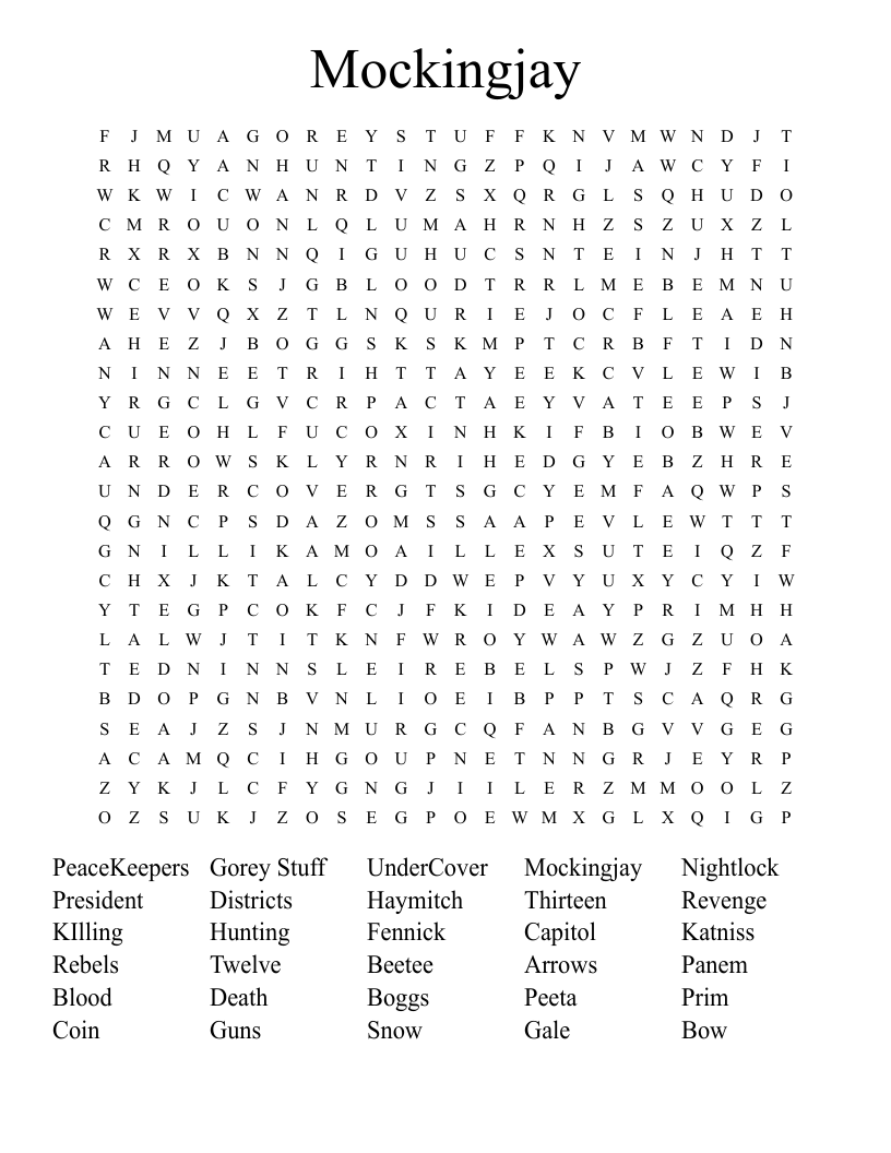 Mockingjay Word Search WordMint