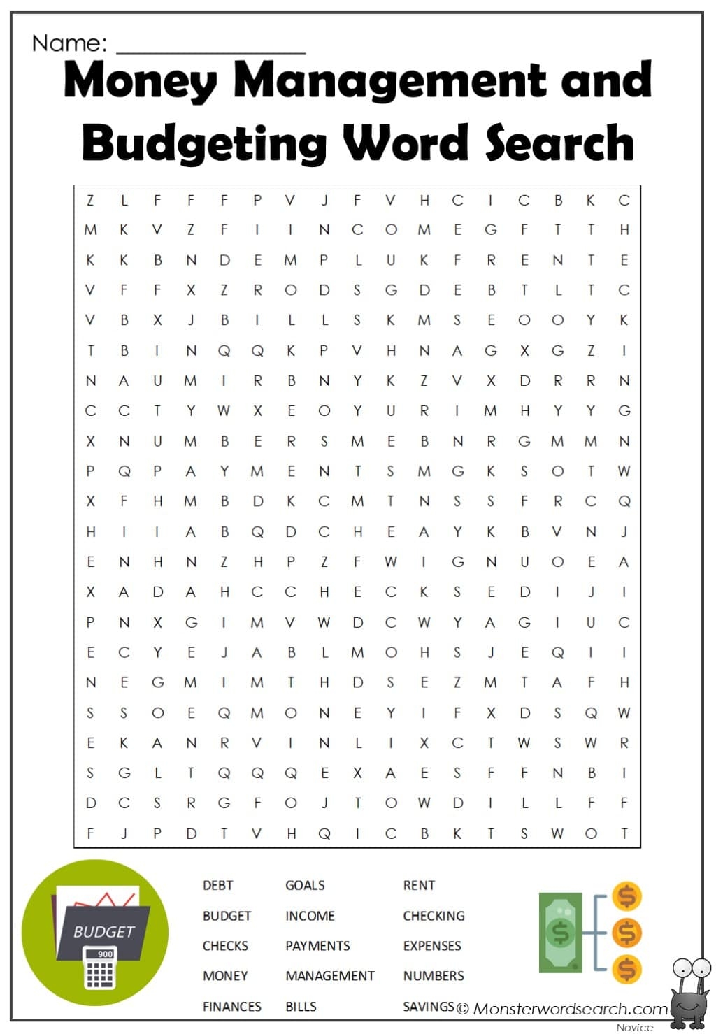 Money Management And Budgeting Word Search Monster Word Search