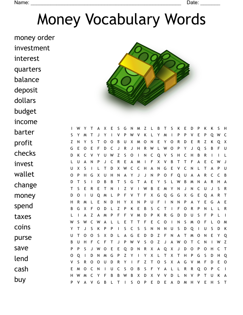 Money Vocabulary Words Word Search WordMint Money Vocabulary Words Word Search WordMint