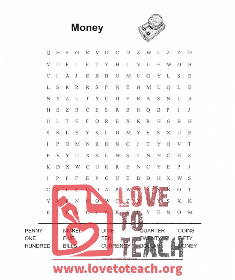 Money Word Search Printable Money Word Search Printable