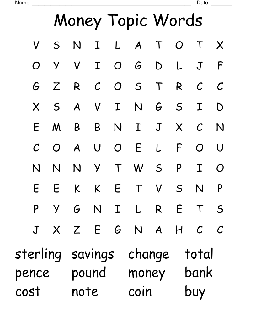 Money Word Search WordMint