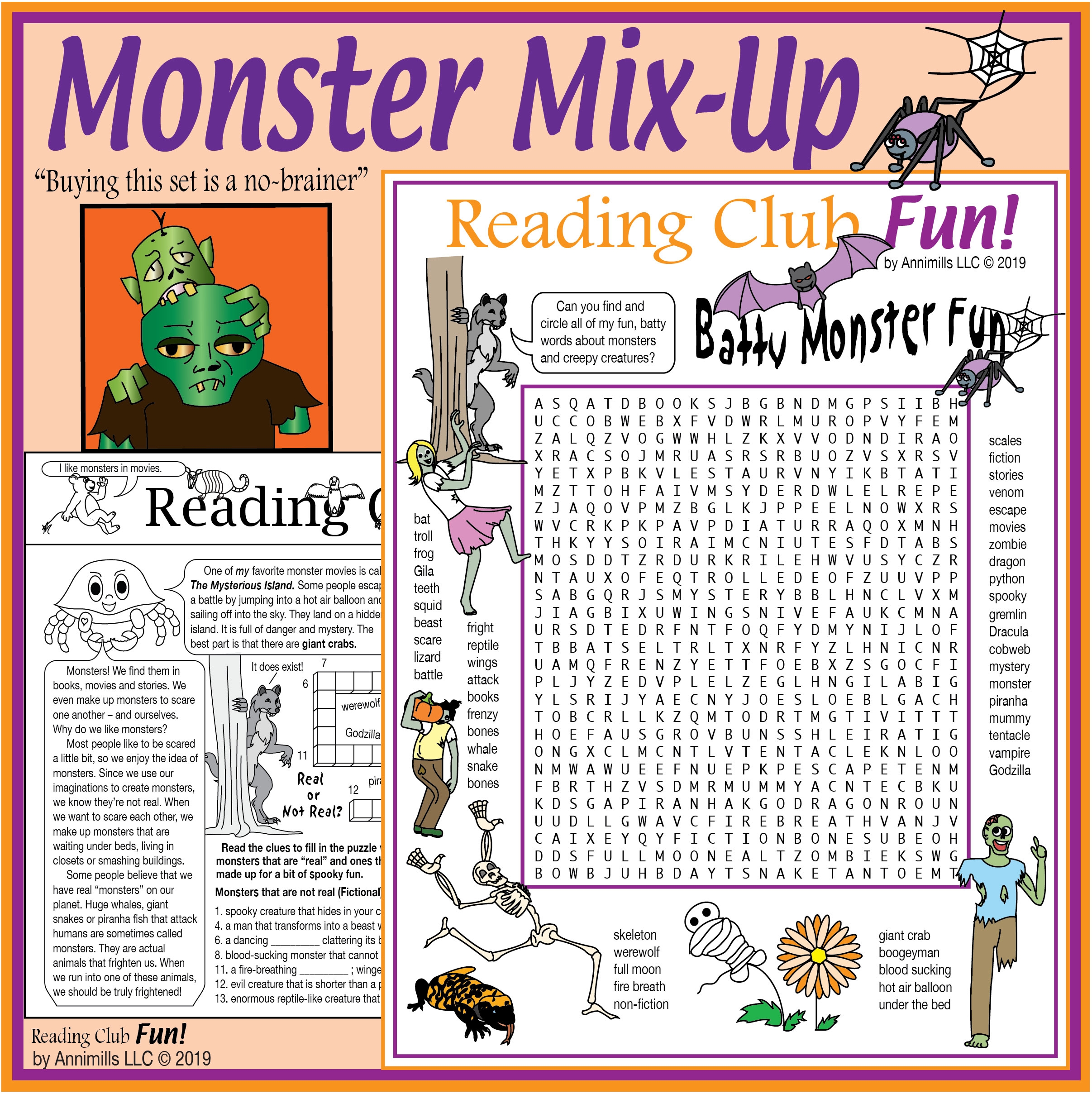Monster Mix Up Printable Puzzles Fun Anytime Crosswords Word Searches Made By Teachers