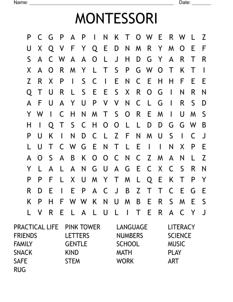 MONTESSORI Word Search WordMint