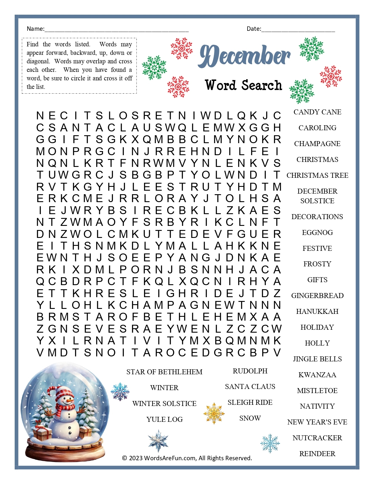 Printable Word Search October