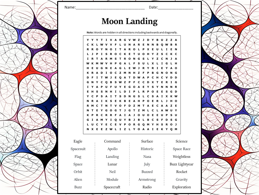 Moon Landing Word Search Puzzle Worksheet Activity Teaching Resources