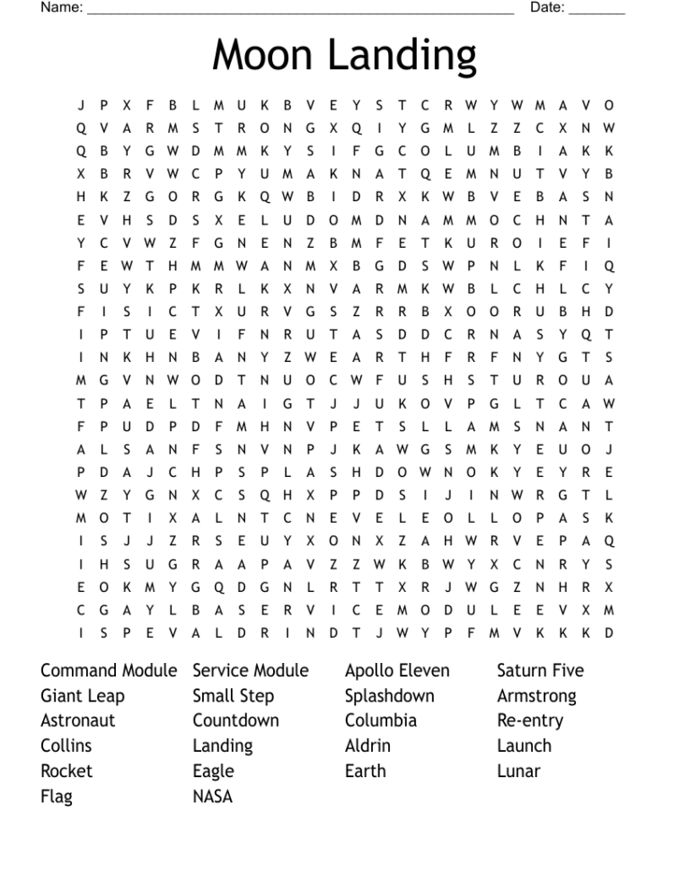 Moon Landing Word Search WordMint