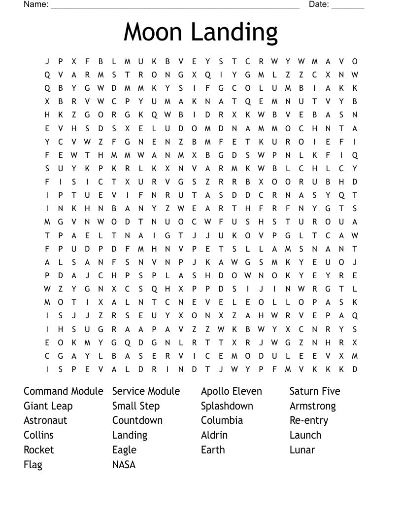 Moon Landing Word Search WordMint