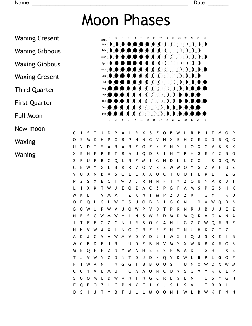 Moon Phases Word Search WordMint