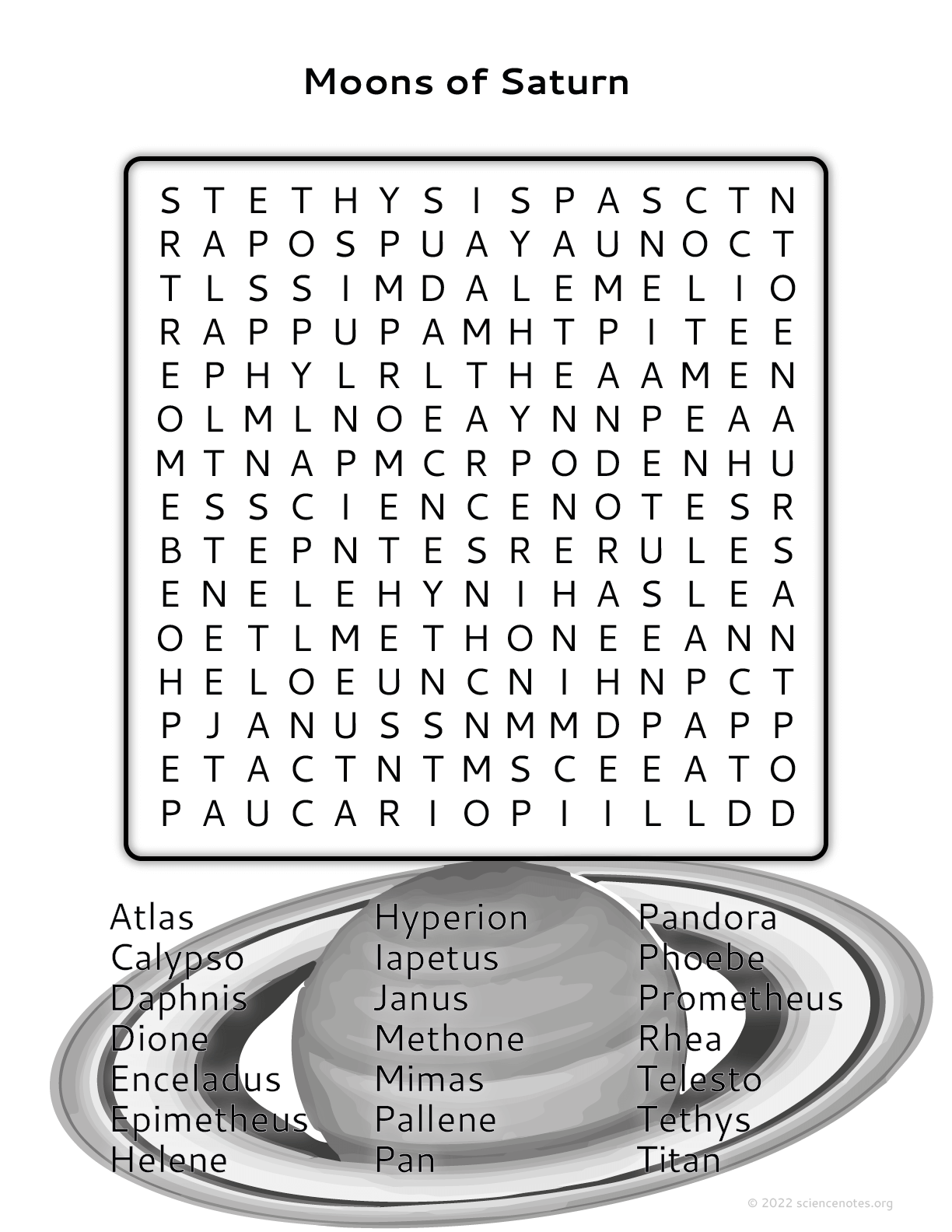 Moons Of Saturn Word Search Puzzle