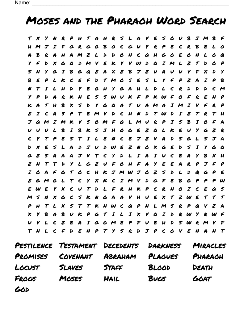 Moses And The Pharaoh Word Search WordMint