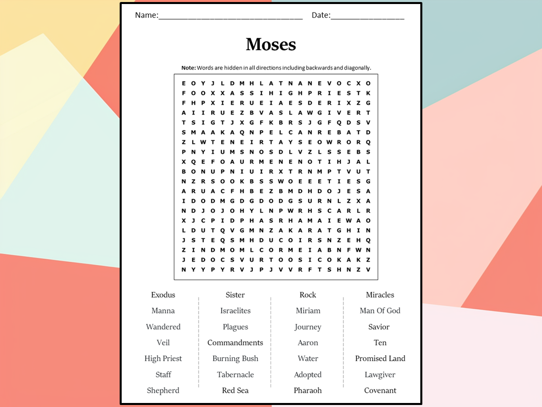 Moses Word Search Puzzle Worksheet Activity Teaching Resources