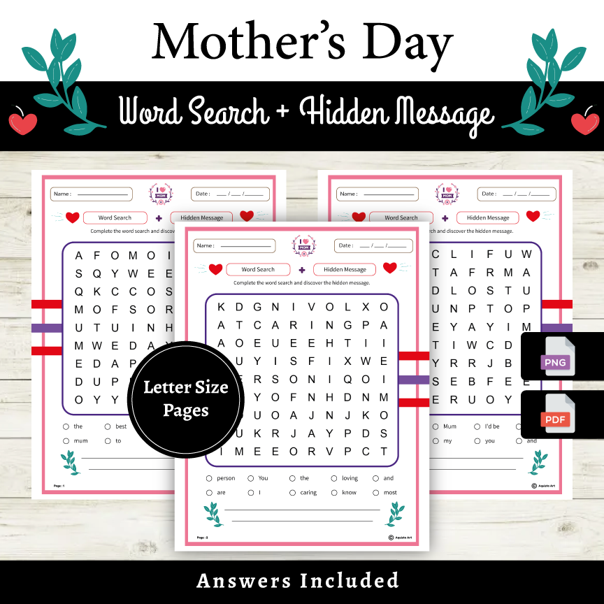 Mother s Day Hidden Message And Word Search Find The Words Reveal The Love Made By Teachers