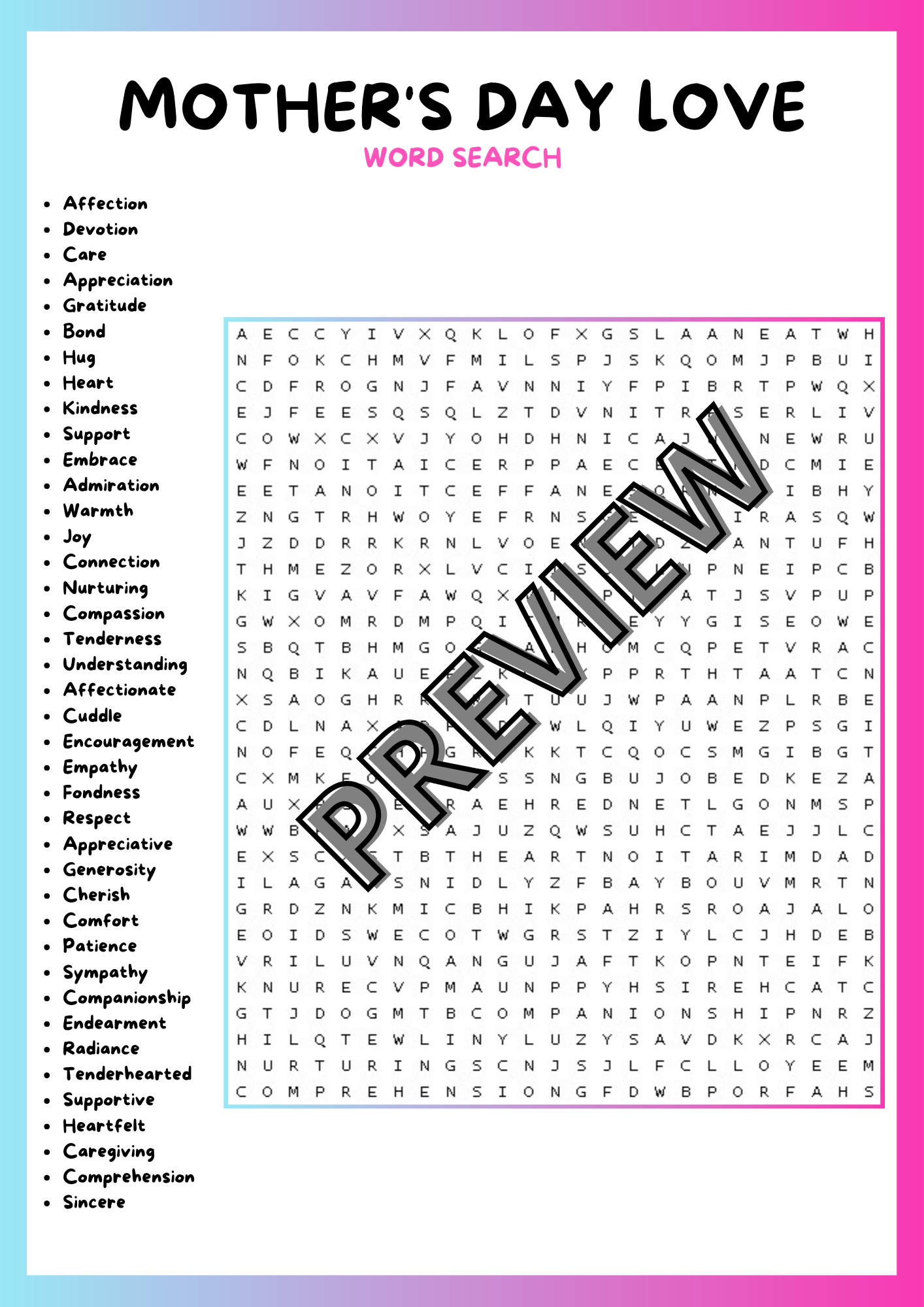 Love Word Search Printable