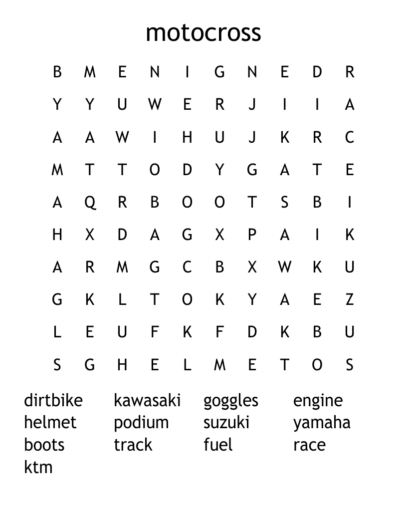 Motocross Word Search WordMint Motocross Word Search WordMint