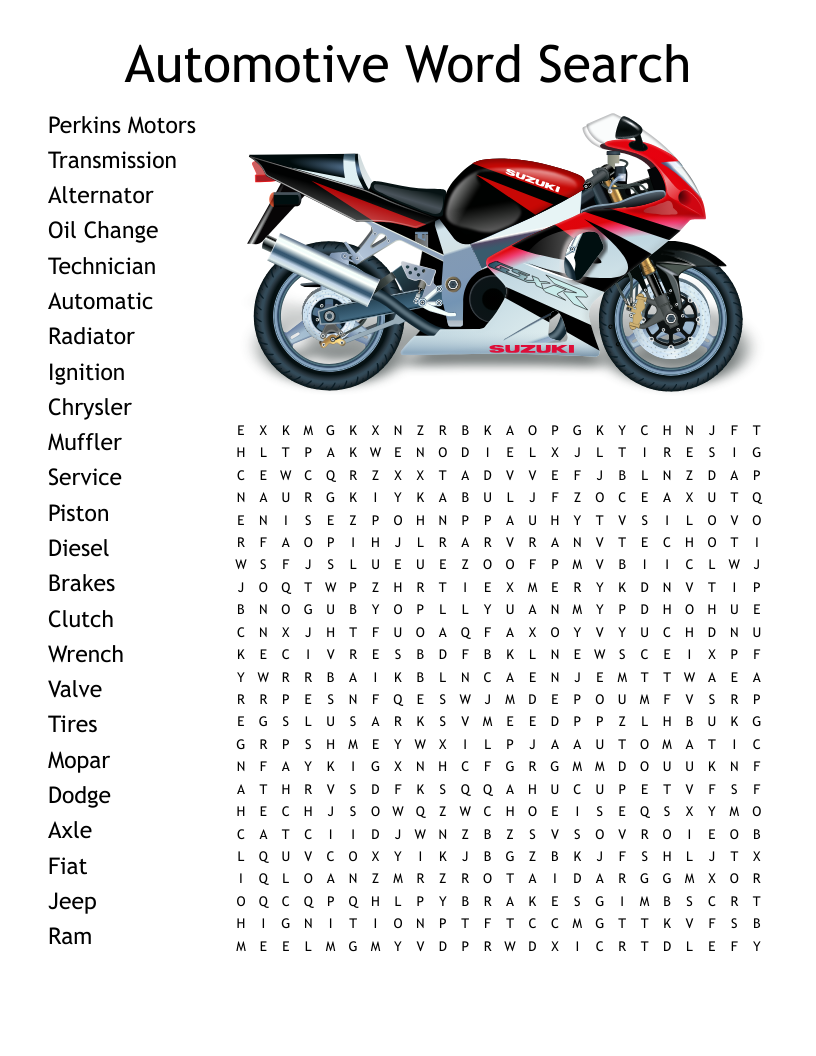 Motorcycle Word Search WordMint