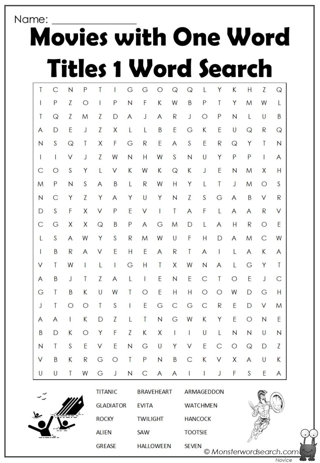 Movies With One Word Titles 1 Word Search Monster Word Search Movies With One Word Titles 1 Word Search Monster Word Search