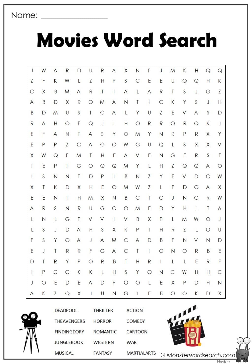 Movies Word Search Monster Word Search Movies Word Search Monster Word Search