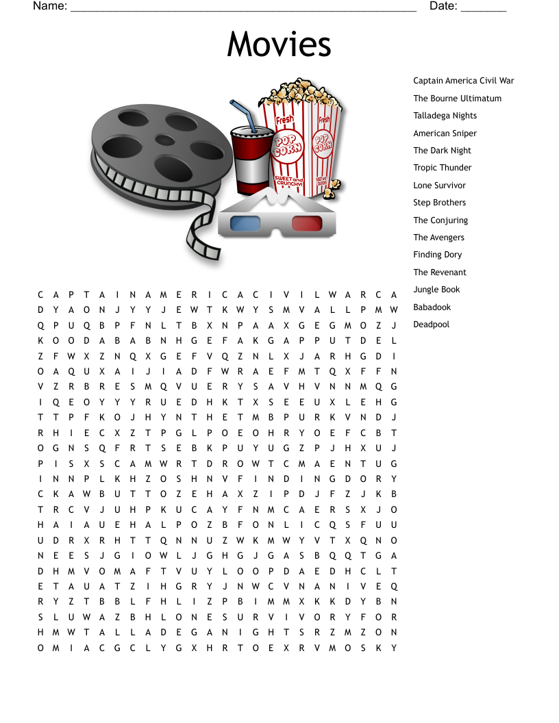 Movies Word Search WordMint