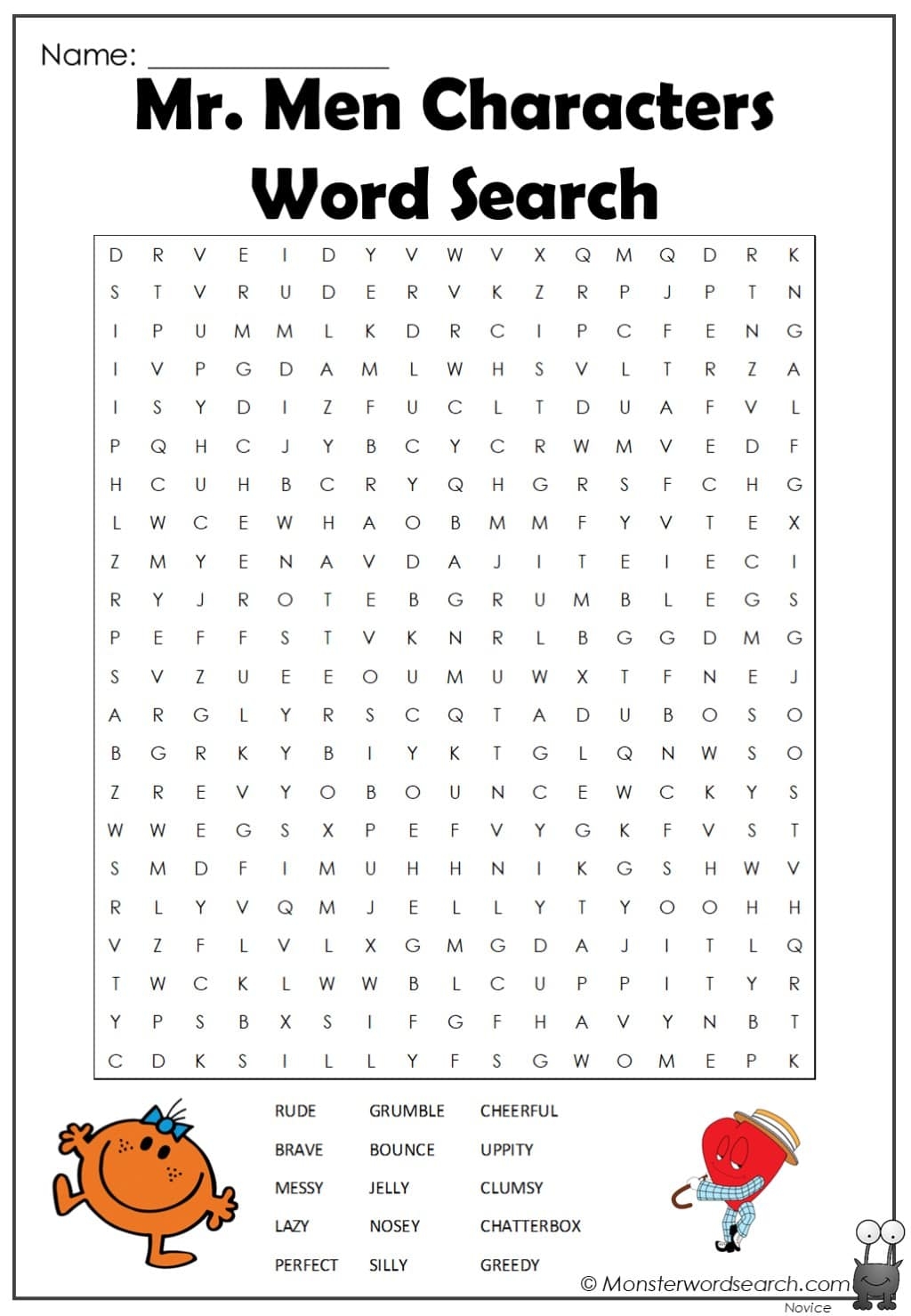 Mr Men Characters Word Search Monster Word Search