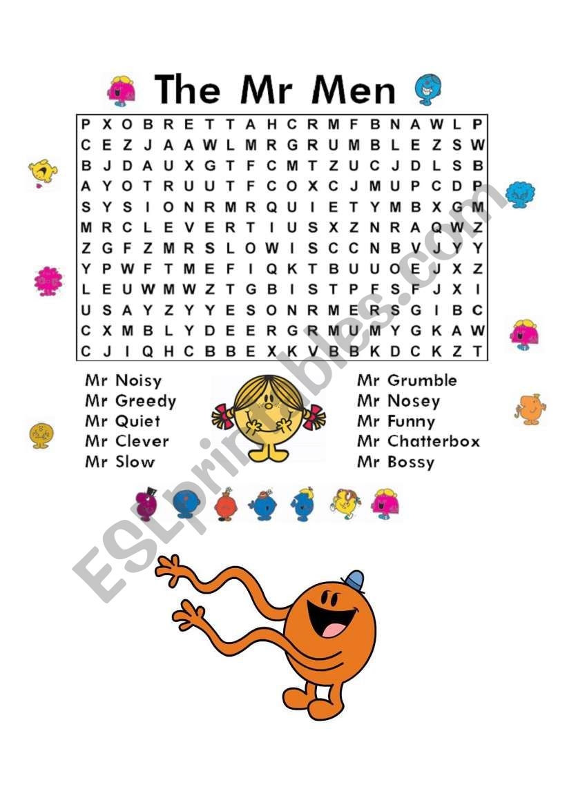 Mr Men Wordsearch ESL Worksheet By Crazy turtle Mr Men Wordsearch ESL Worksheet By Crazy turtle