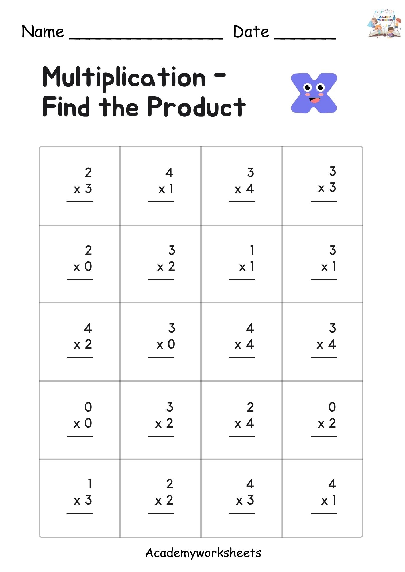 Multiplication Tables 0 To 4 Academy Worksheets Multiplication Tables 0 To 4 Academy Worksheets