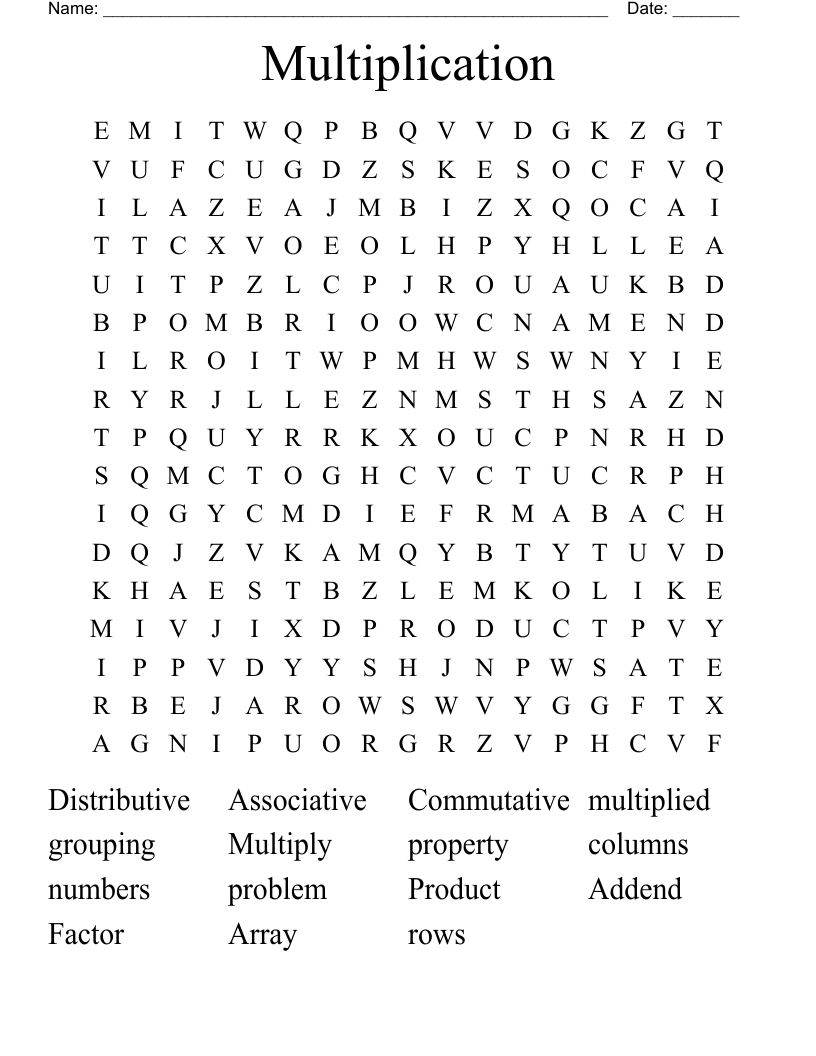 Multiplication Word Search WordMint Multiplication Word Search WordMint