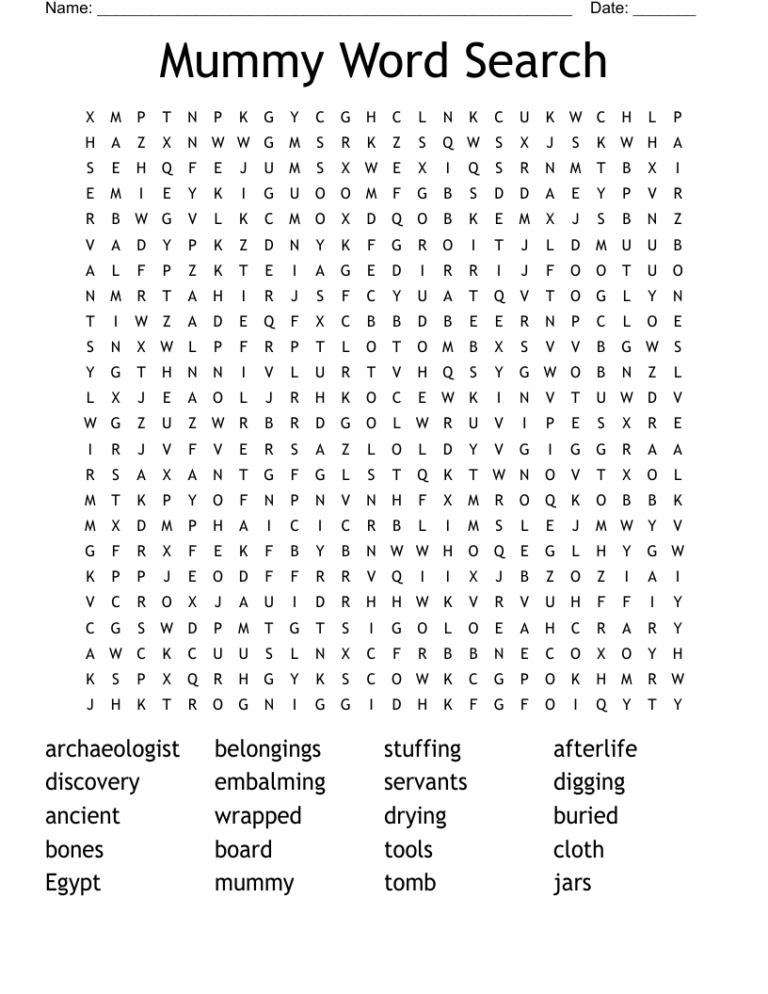 Mummy Word Search WordMint