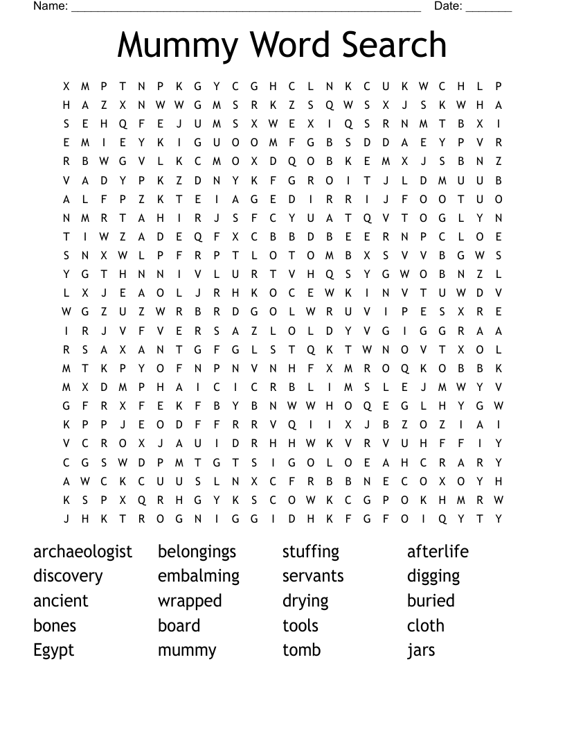 Mummy Word Search WordMint