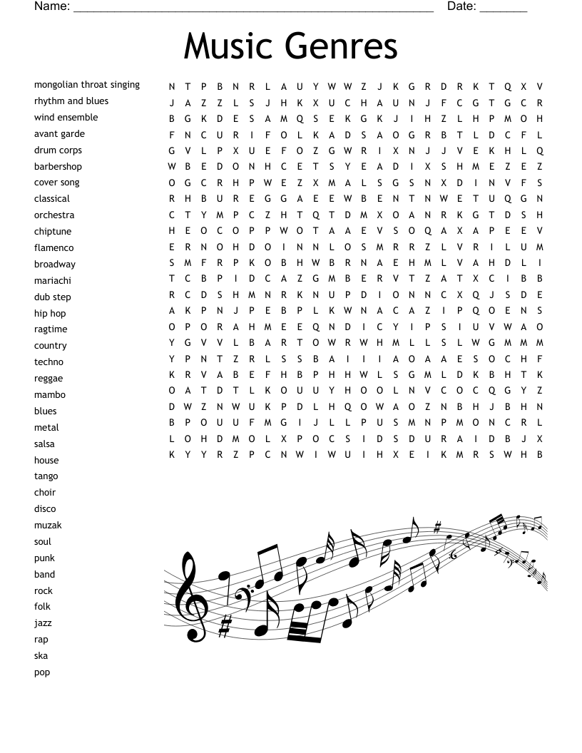 Music Styles Word Search WordMint
