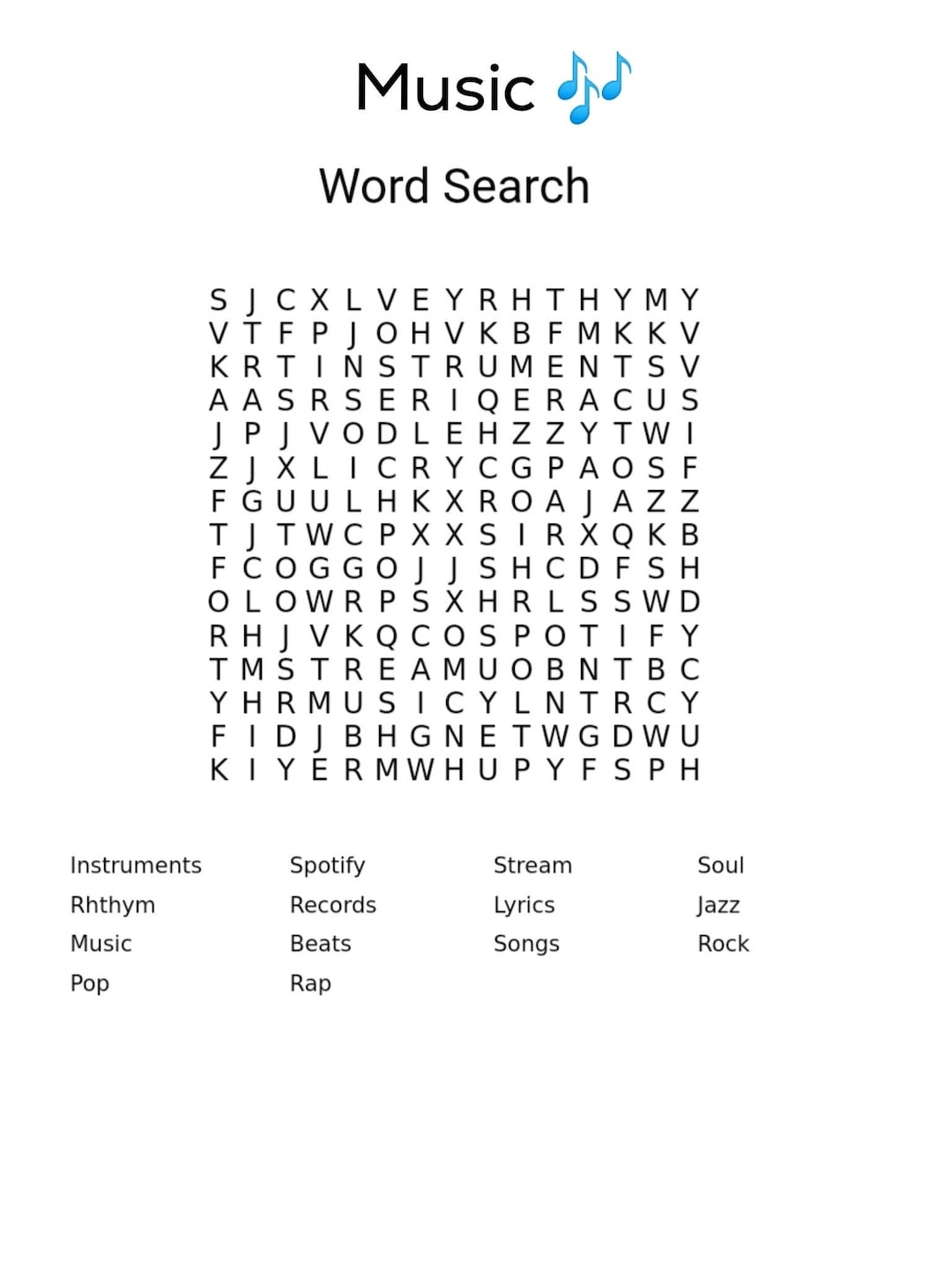 Word Search Music Printable