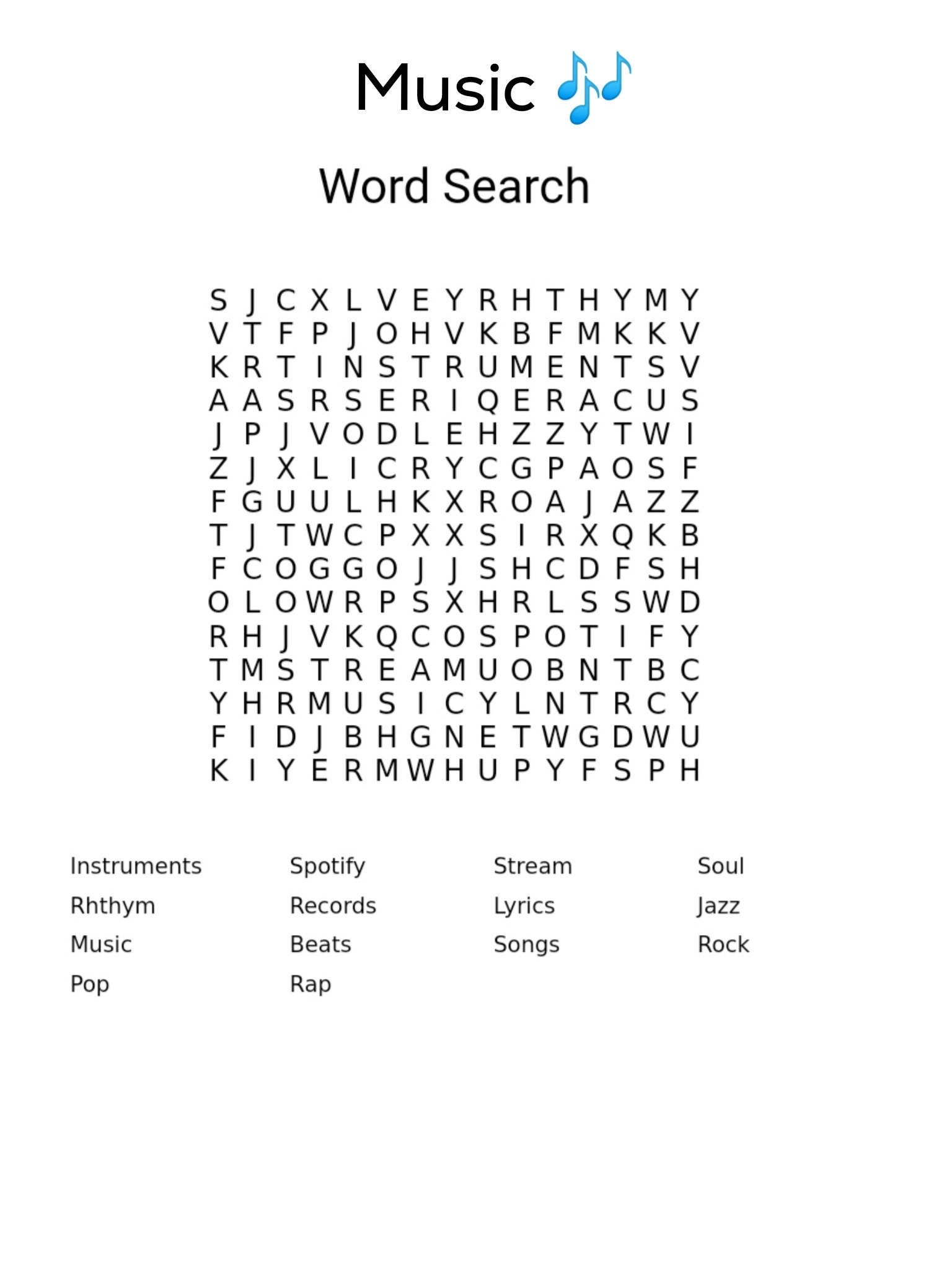 Music Word Search Puzzles Printable