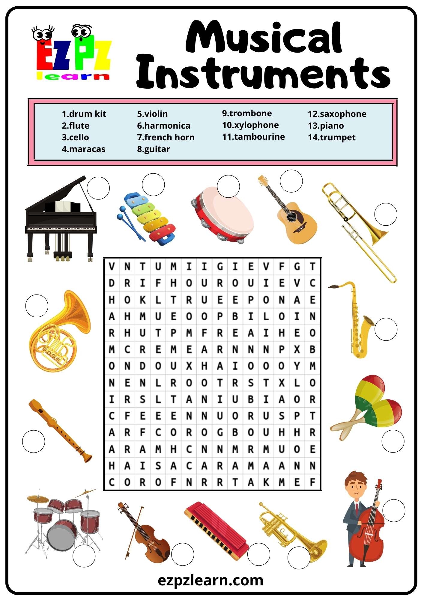 Musical Instruments Word Search 2 Ezpzlearn Musical Instruments Word Search 2 Ezpzlearn