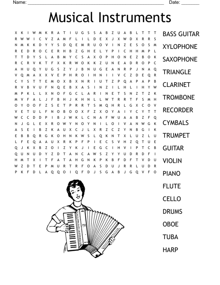 Musical Instruments Word Search WordMint