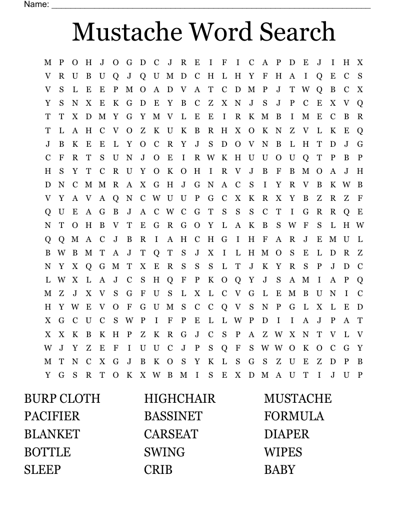 Mustache Word Search WordMint