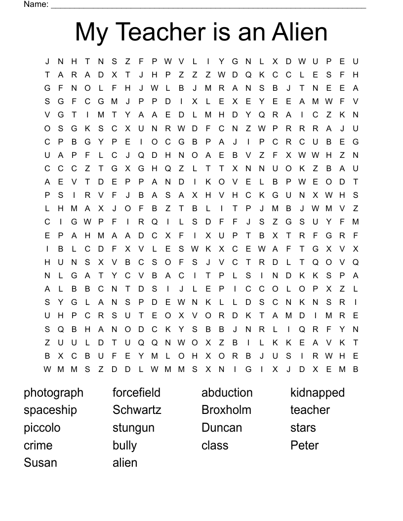 My Teacher Is An Alien Word Search WordMint