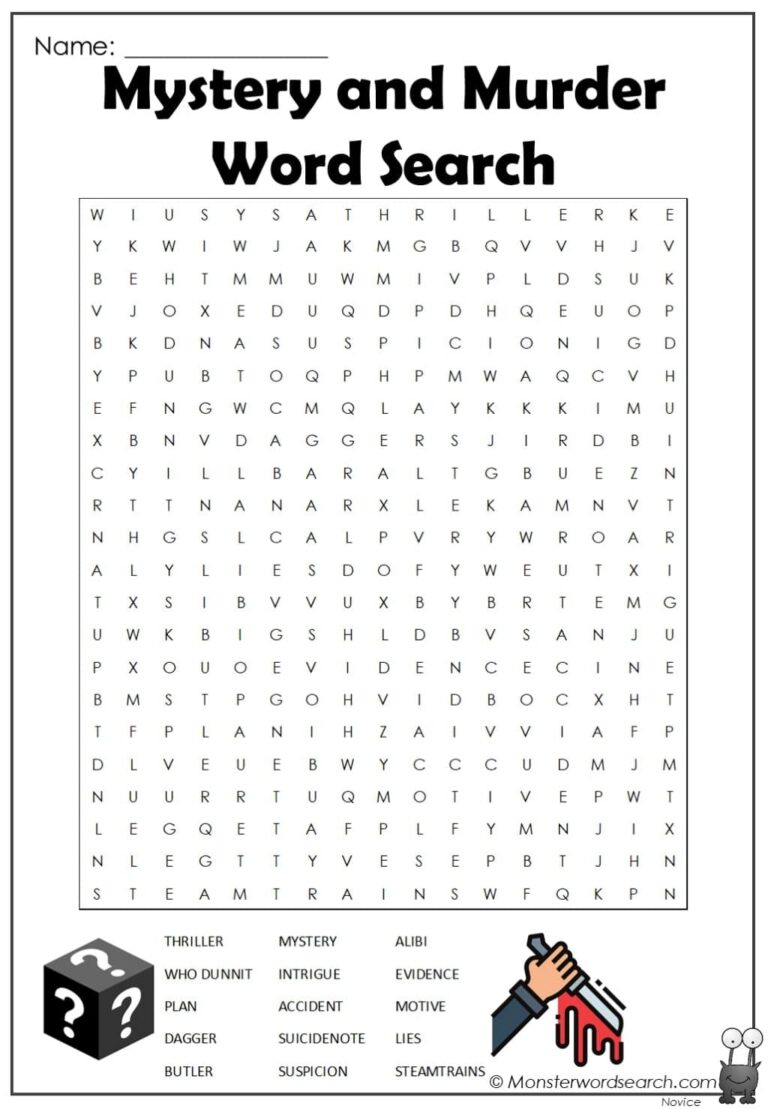Mystery And Murder Word Search Monster Word Search