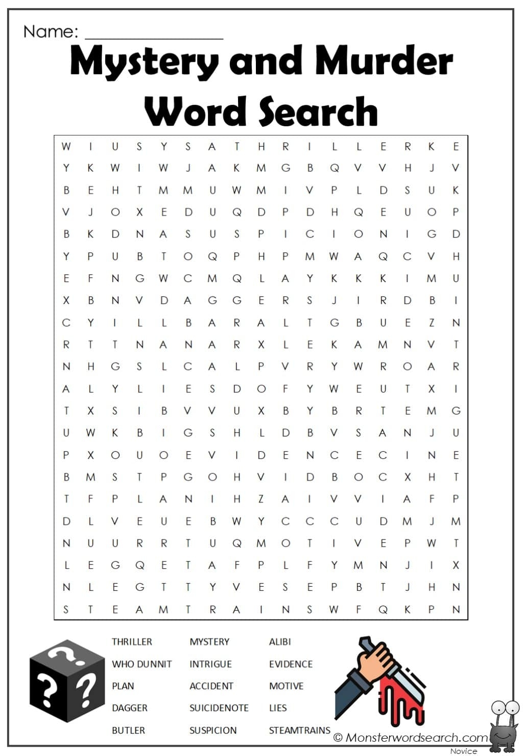 Mystery And Murder Word Search Monster Word Search