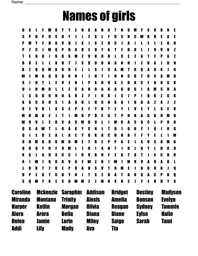 American Girl Word Search Printable