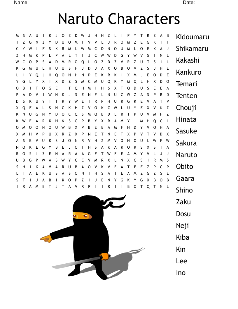 Naruto Characters Word Search WordMint