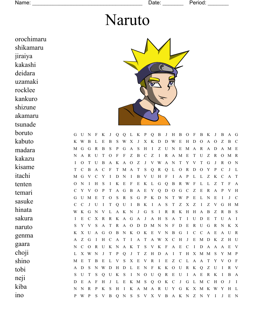 Naruto Word Search WordMint