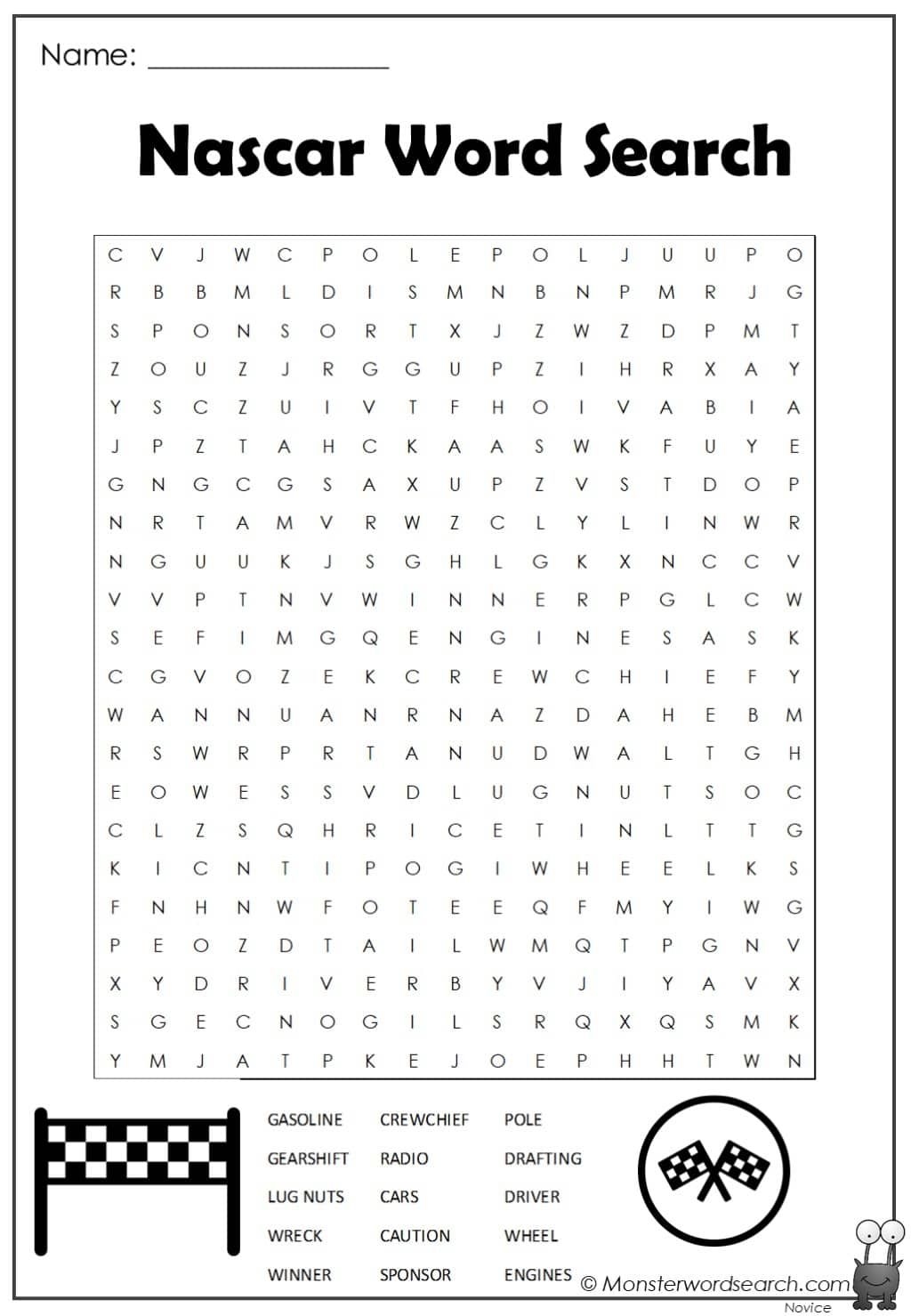 Nascar Word Search Monster Word Search