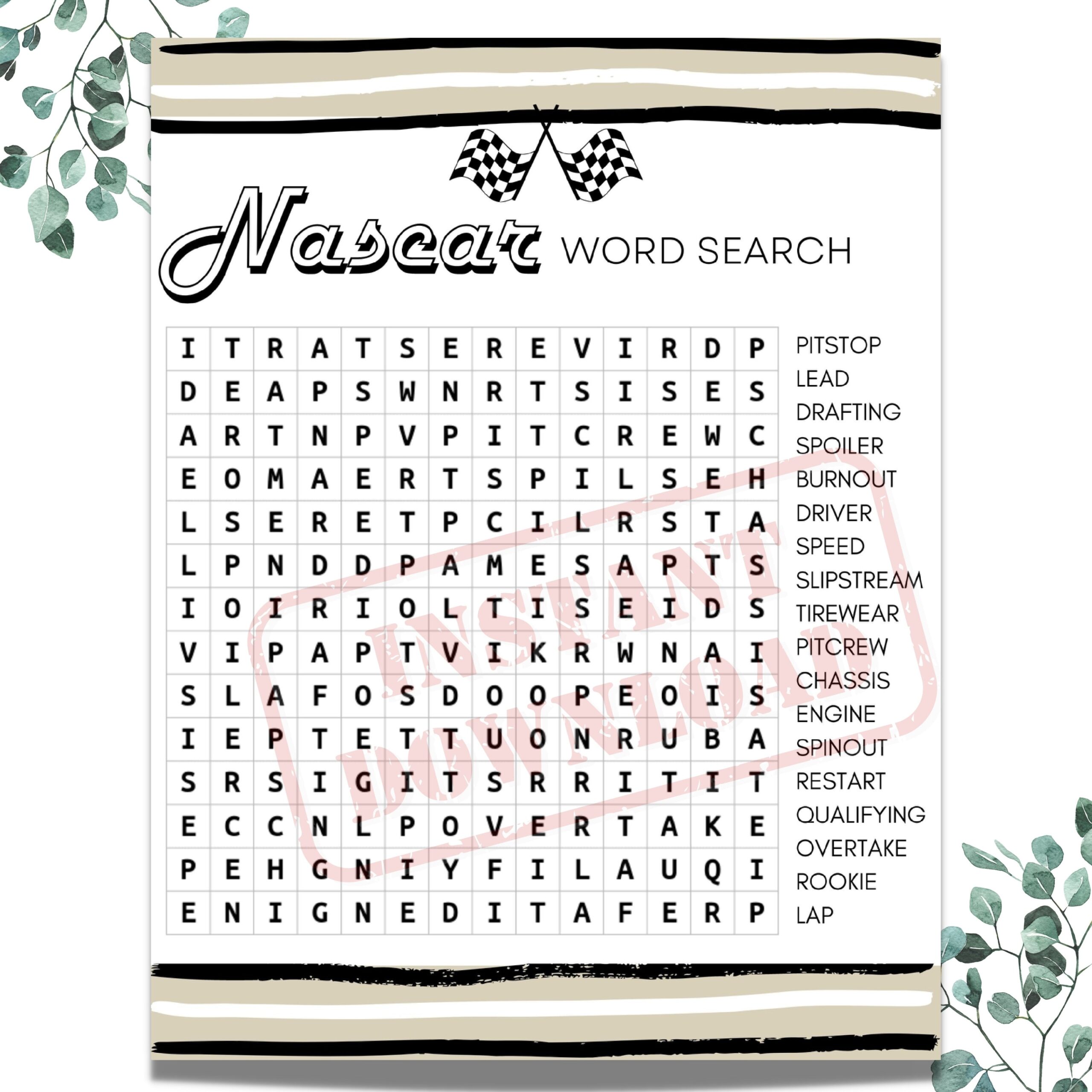 Nascar Word Search Puzzle Game Nascar Word Search Printable NASCAR Game NASCAR Puzzle Kids NASCAR Game Nascar Vocabulary Game