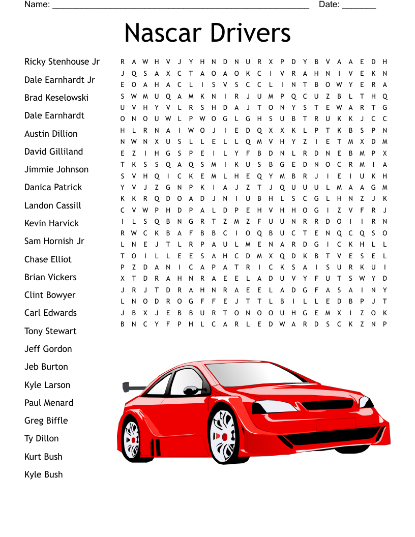 NASCAR Word Search WordMint