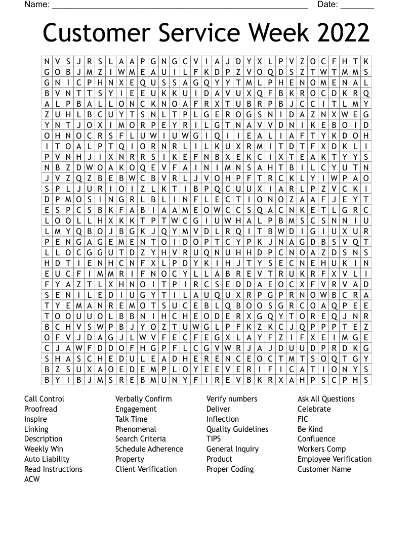 Customer Service Word Search Printable Customer Service Word Search Printable